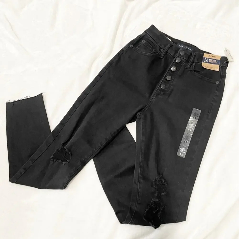 Aeropostale super high rise curvy jegging size 4 black denim souped stretch NWT